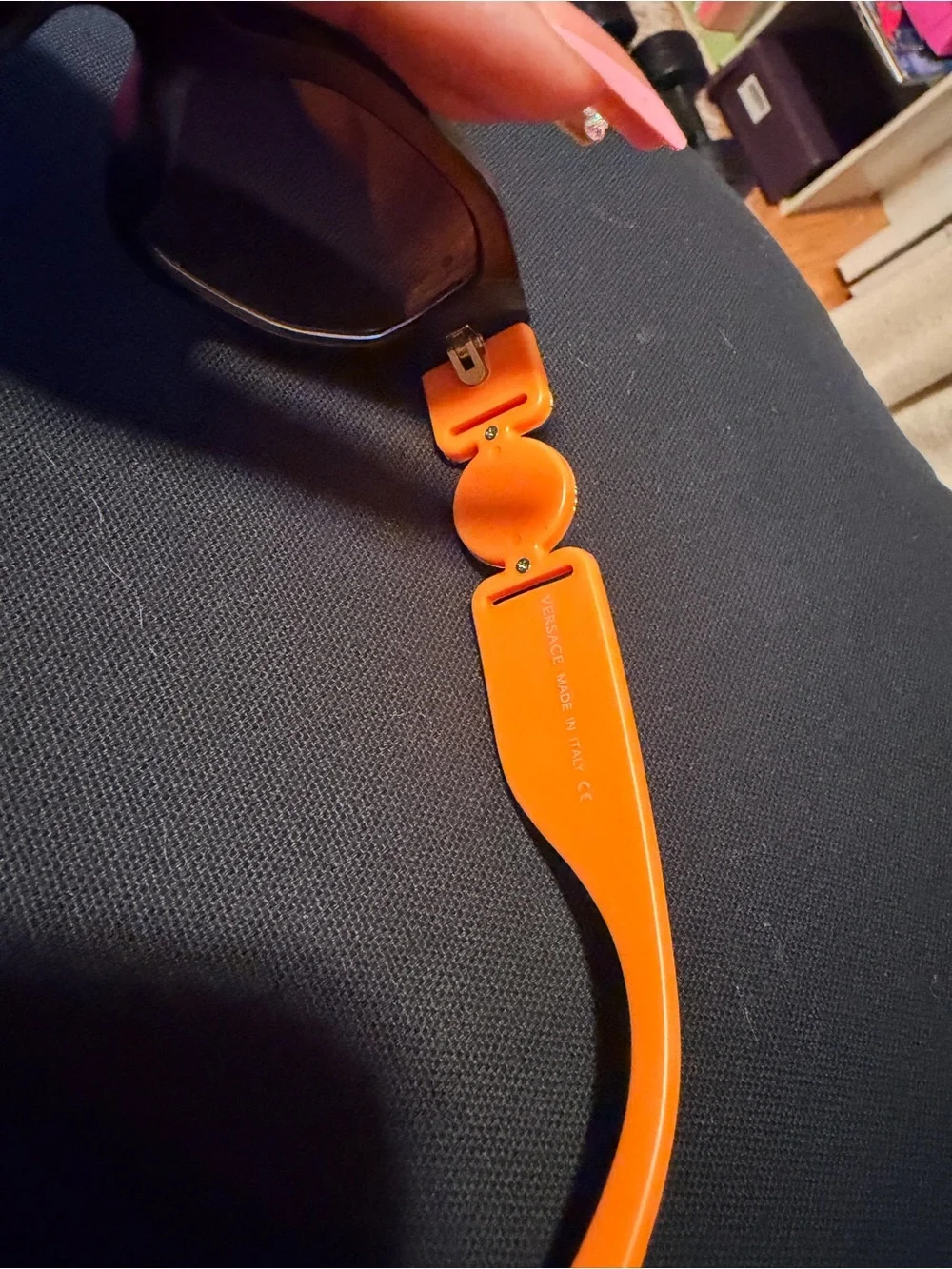 Versace Black Frame Sunglasses with Orange Lenses